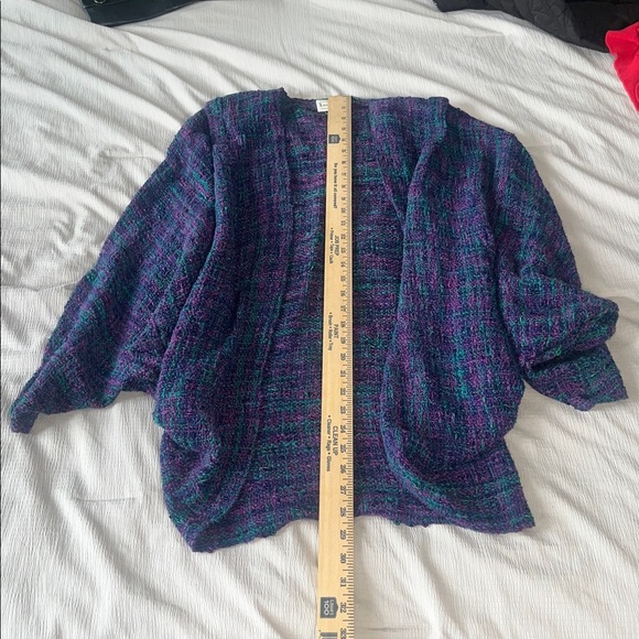 Handwoven Cardigan Sweater Jane Frenke's Loom Room Purple and Blue Weaver - Picture 4 of 7